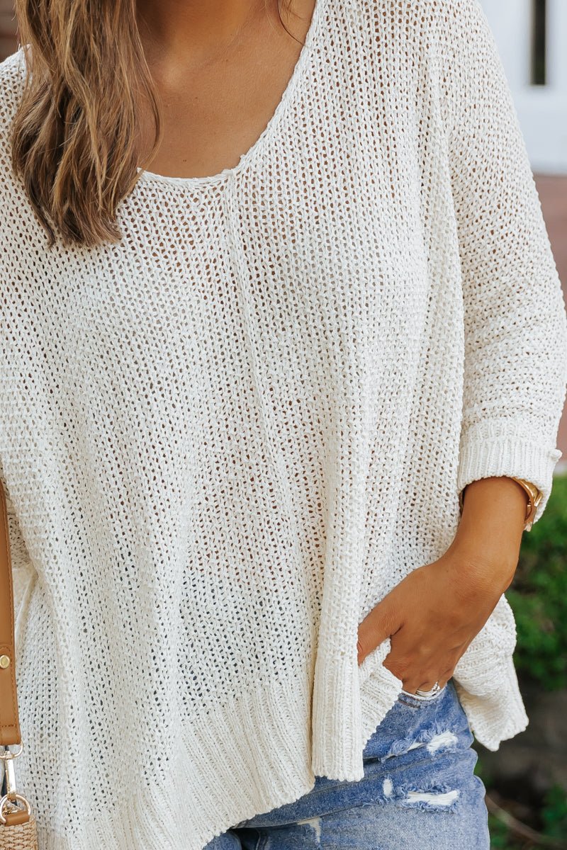 Cream Ribbed Detail Sweater - Magnolia Boutique