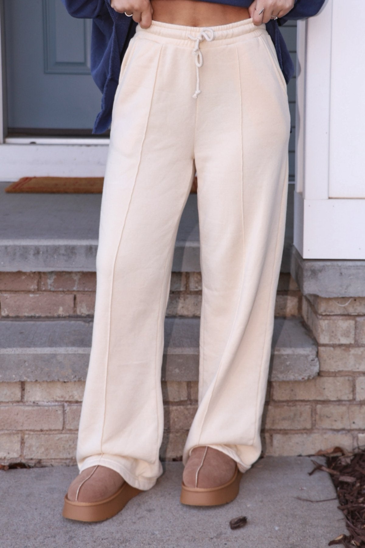 Cream Seam Detail Wide Leg Sweatpants - Magnolia Boutique