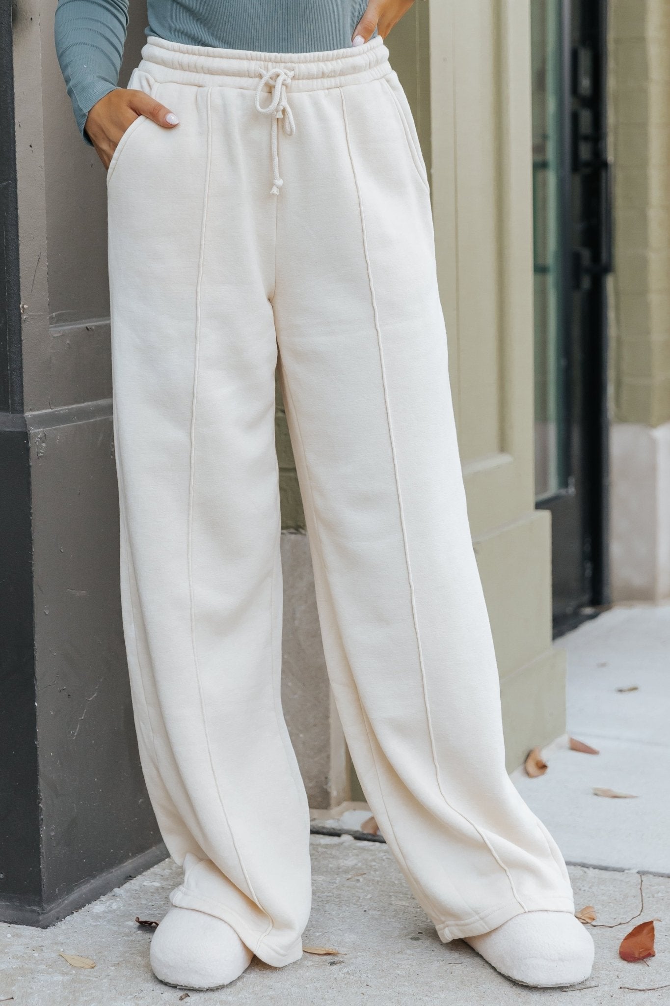 Cream Seam Detail Wide Leg Sweatpants - Magnolia Boutique