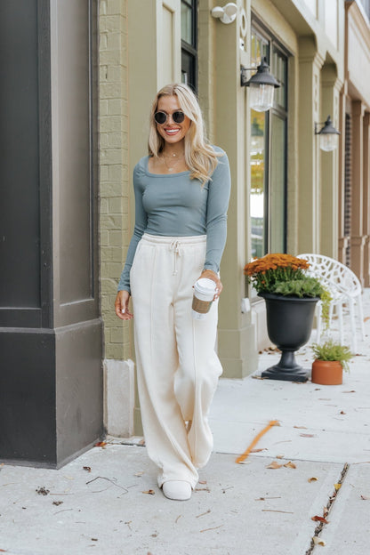 Cream Seam Detail Wide Leg Sweatpants - Magnolia Boutique