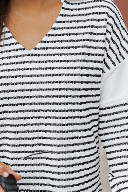 Cream Stripe Collared V Neck Sweater - Magnolia Boutique