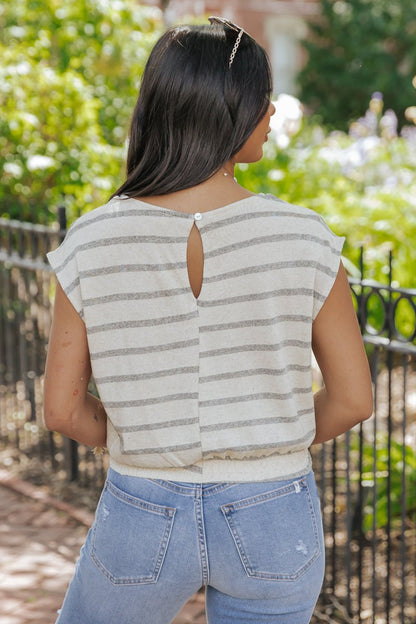 Cream Striped Linen Top - Magnolia Boutique