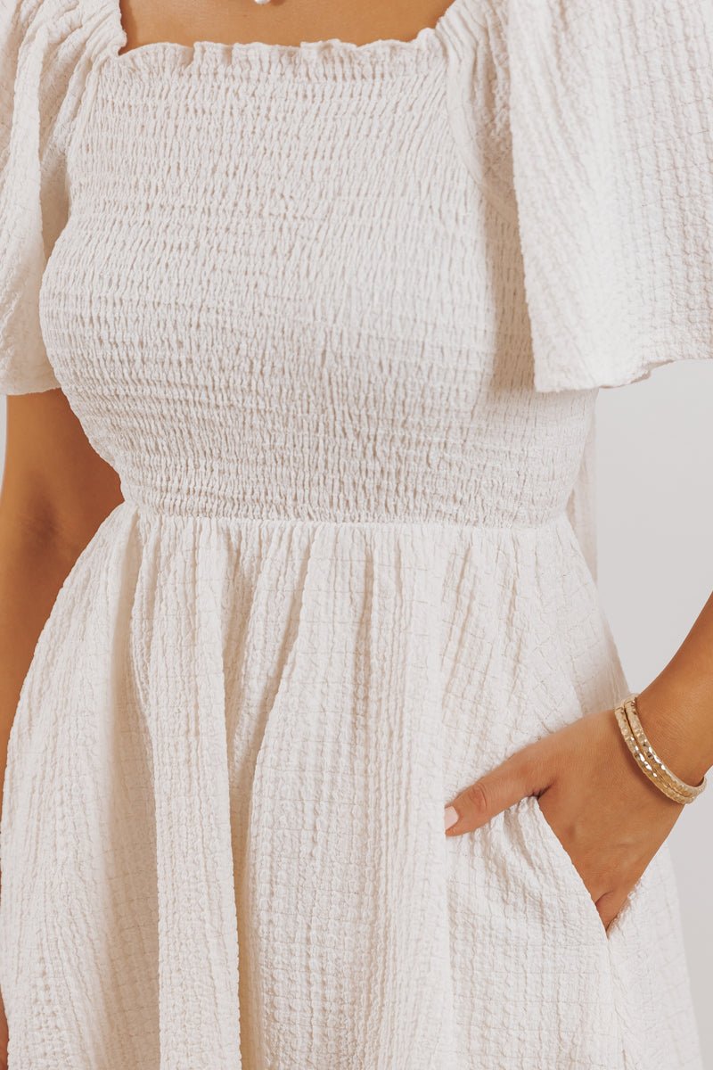 Cream Textured Back Tie Mini Dress - Magnolia Boutique