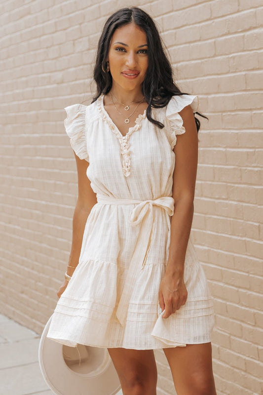 Cream Textured Ruffle Sleeve Mini Dress - Magnolia Boutique