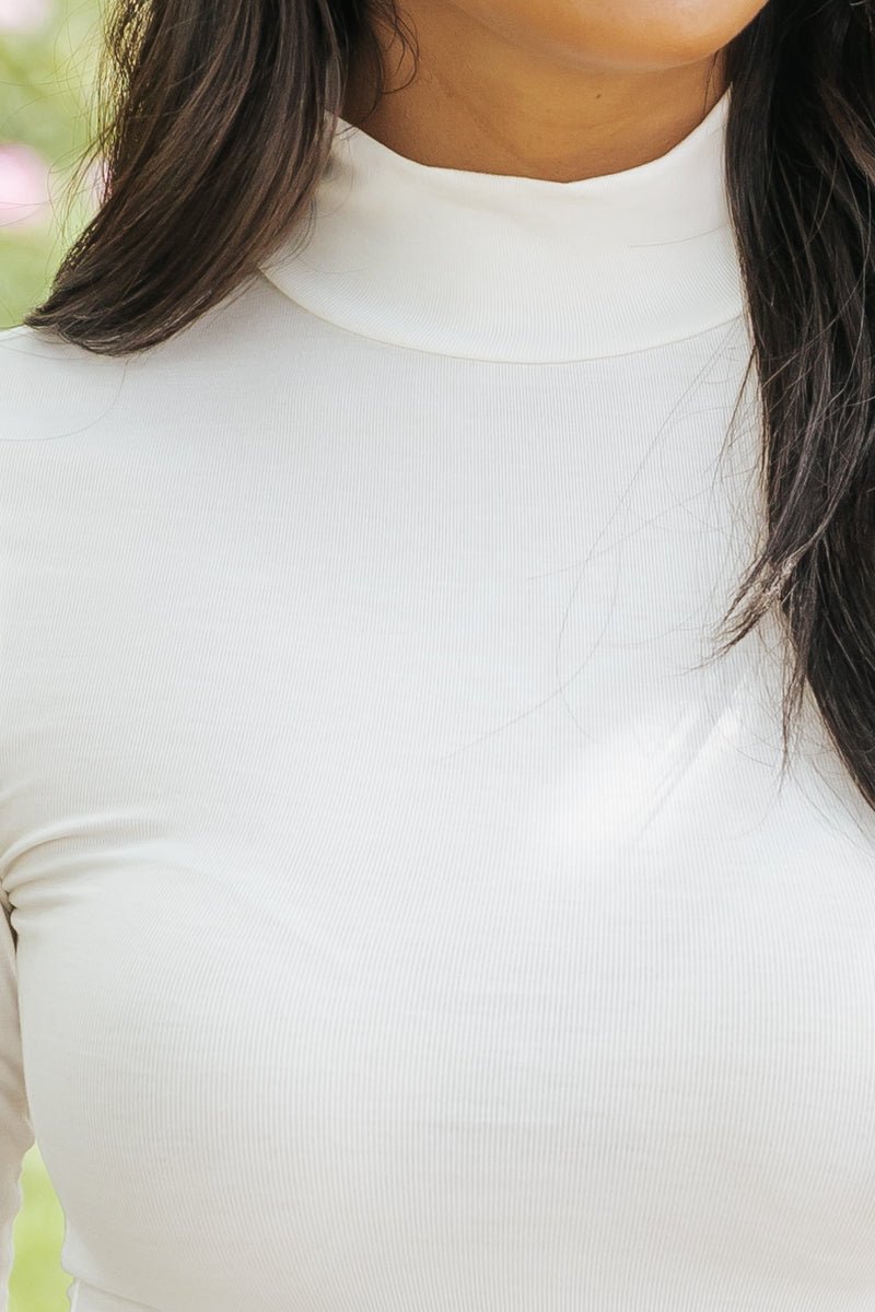 Crisp Air Mock Neck Top - Ivory - Magnolia Boutique