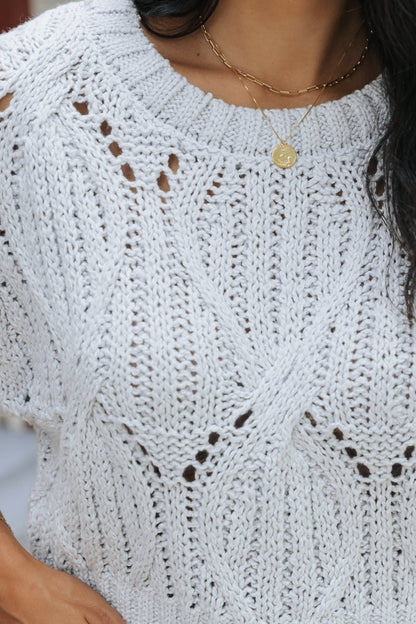 Crochet Detail Short Sleeve Sweater - Light Blue - Magnolia Boutique