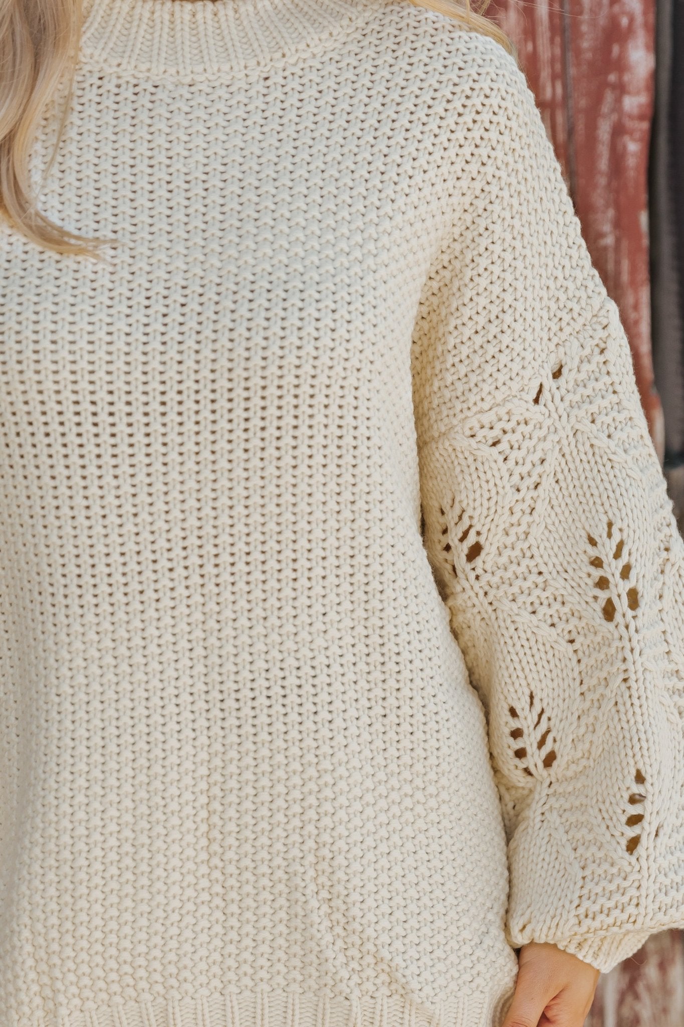 Crochet Sleeve Pullover Sweater - Cream - Magnolia Boutique