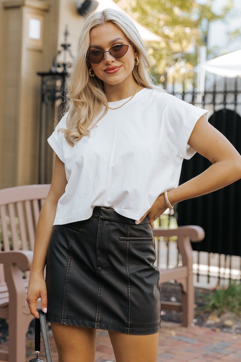 Dark Brown Faux Leather Mini Skirt - Magnolia Boutique