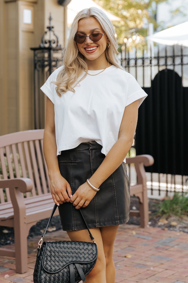 Dark Brown Faux Leather Mini Skirt - Magnolia Boutique