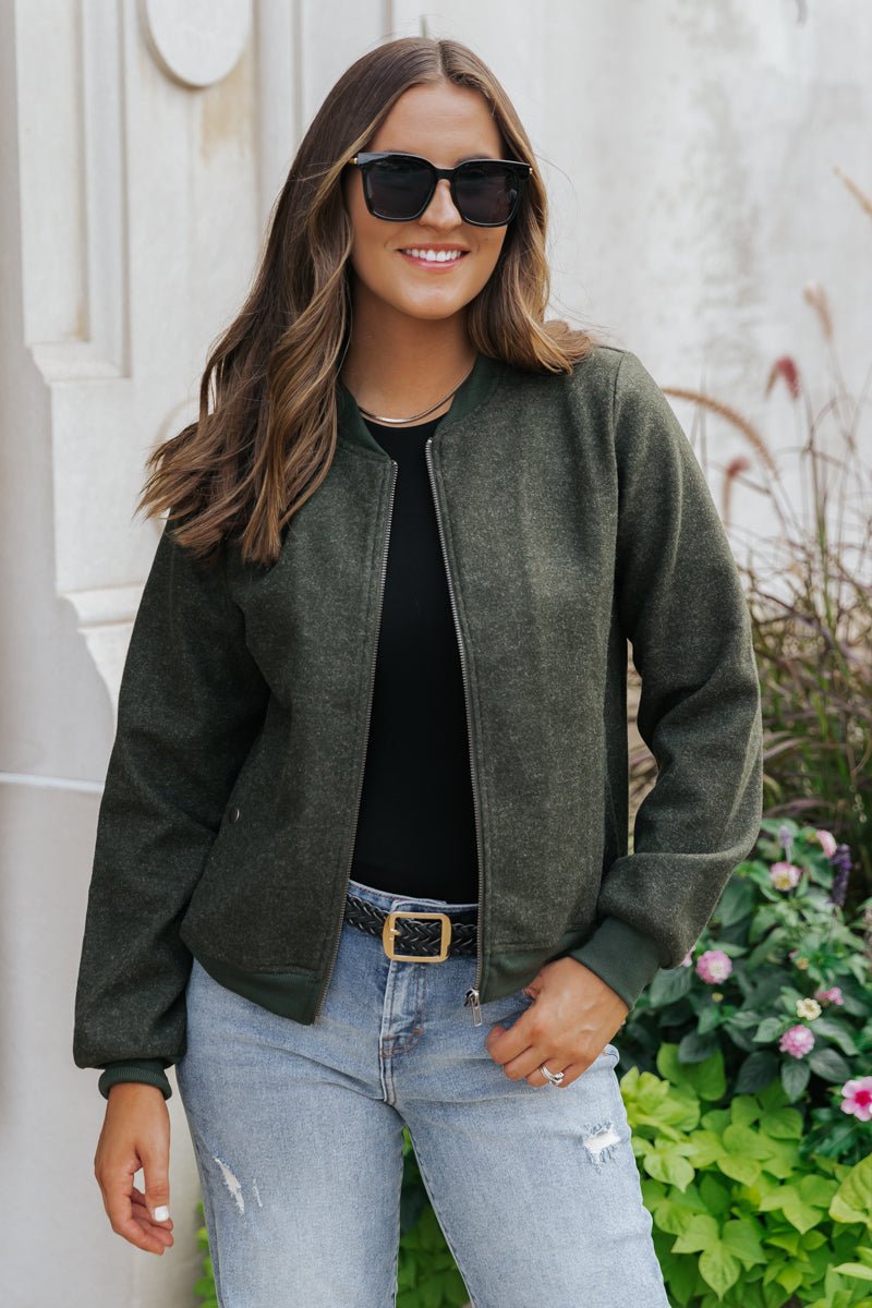 Dark Olive Contrast Bomber Jacket - Magnolia Boutique