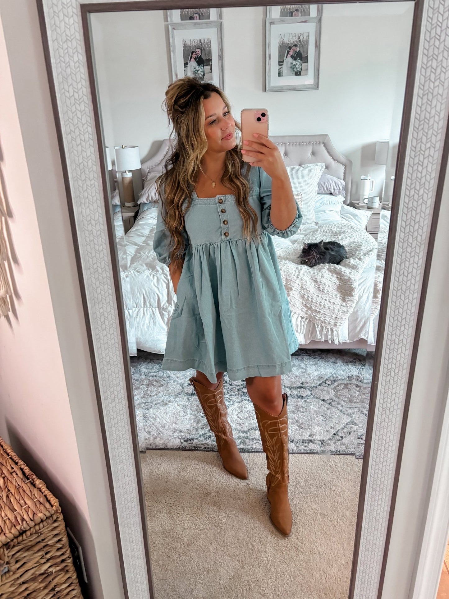 Denim Button Detail Babydoll Mini Dress - Magnolia Boutique