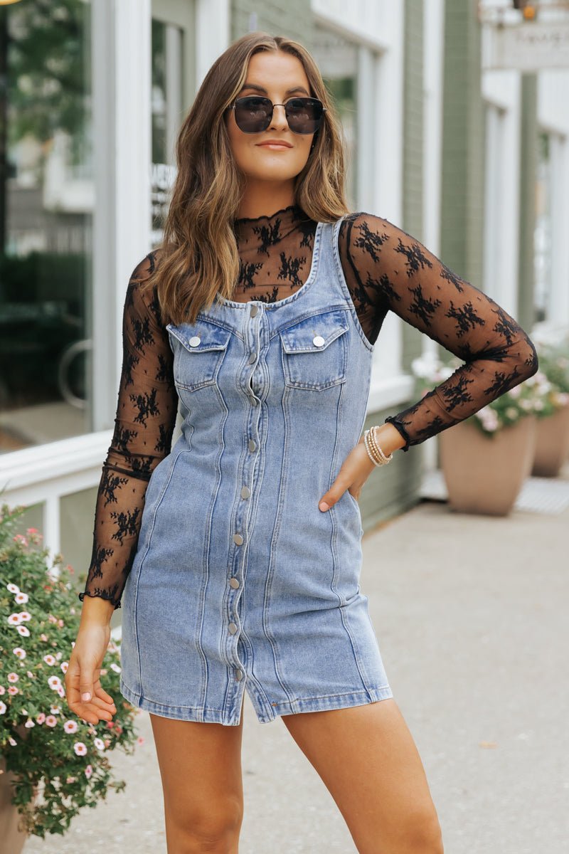 Denim Button Down Mini Dress - Magnolia Boutique