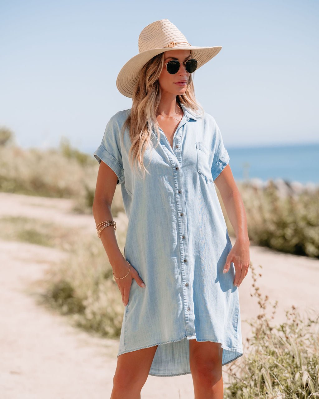 Denim Button Down Shirt Dress - Magnolia Boutique