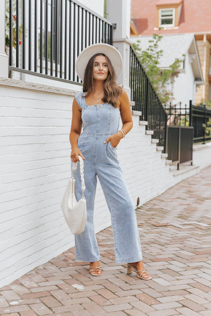 Denim Seam Detail Wide Leg Jumpsuit - Magnolia Boutique