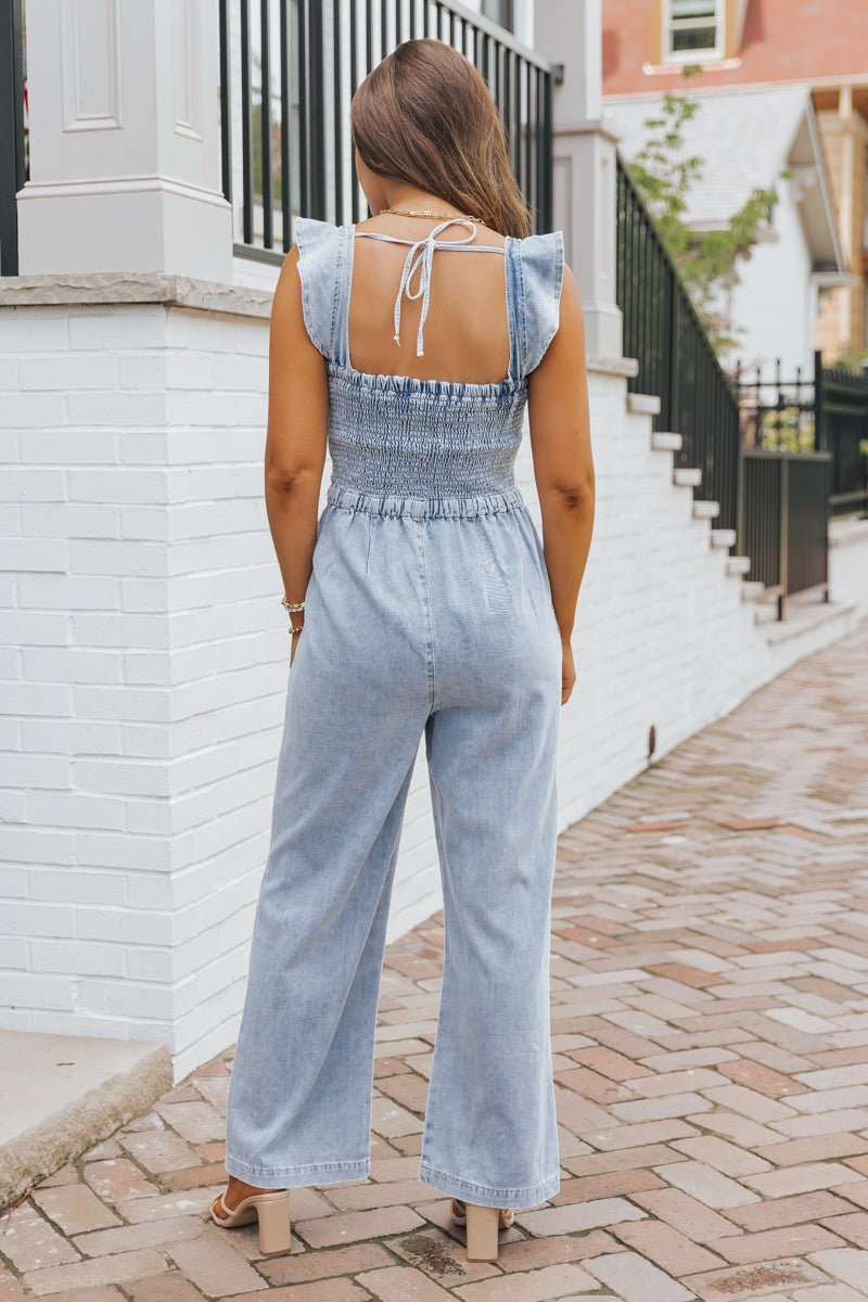 Denim Seam Detail Wide Leg Jumpsuit - Magnolia Boutique