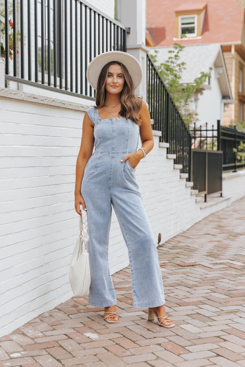 Denim Seam Detail Wide Leg Jumpsuit - Magnolia Boutique