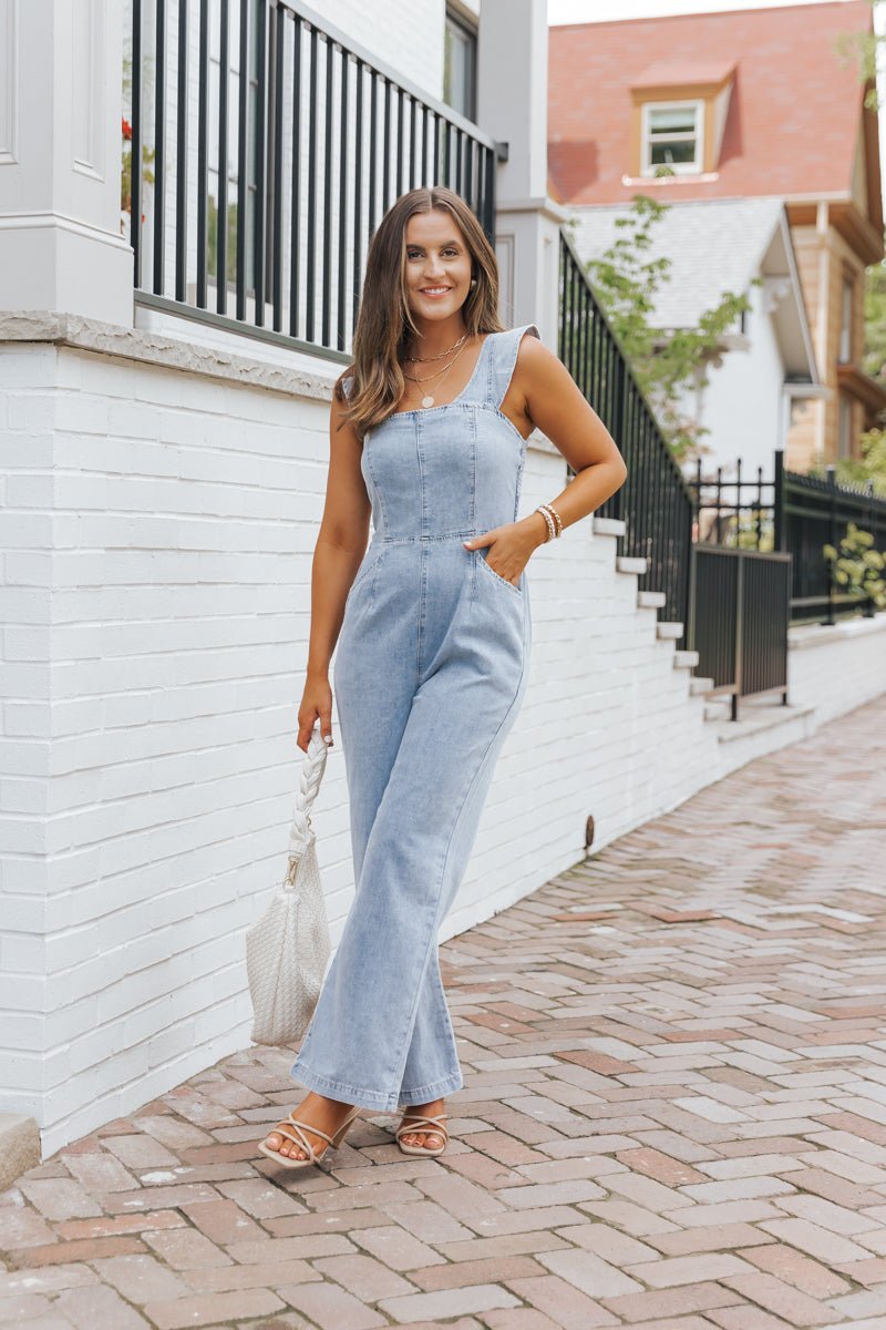 Denim Seam Detail Wide Leg Jumpsuit - Magnolia Boutique