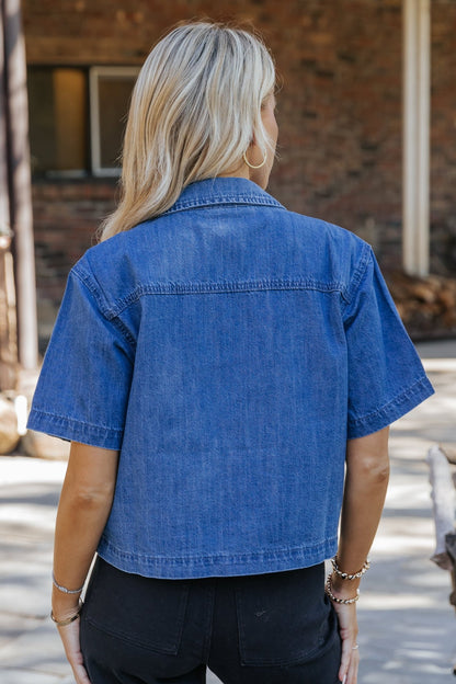 Denim Short Sleeve Button Up Shirt - Magnolia Boutique