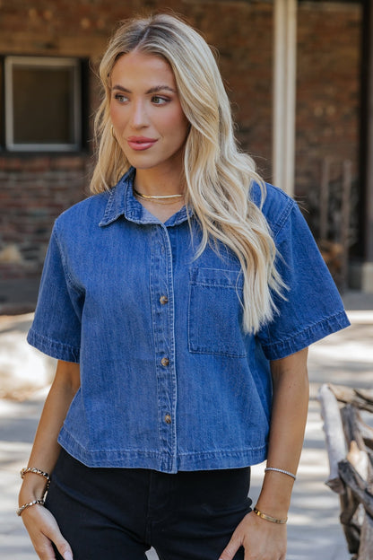 Denim Short Sleeve Button Up Shirt - Magnolia Boutique