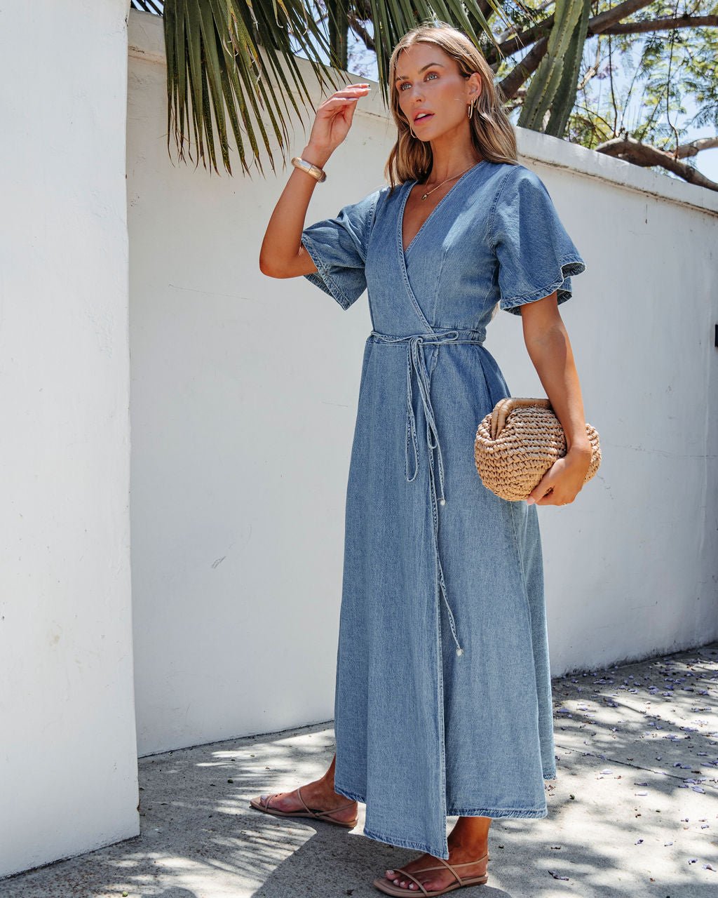 Denim Wrapped Front Maxi Dress - Magnolia Boutique