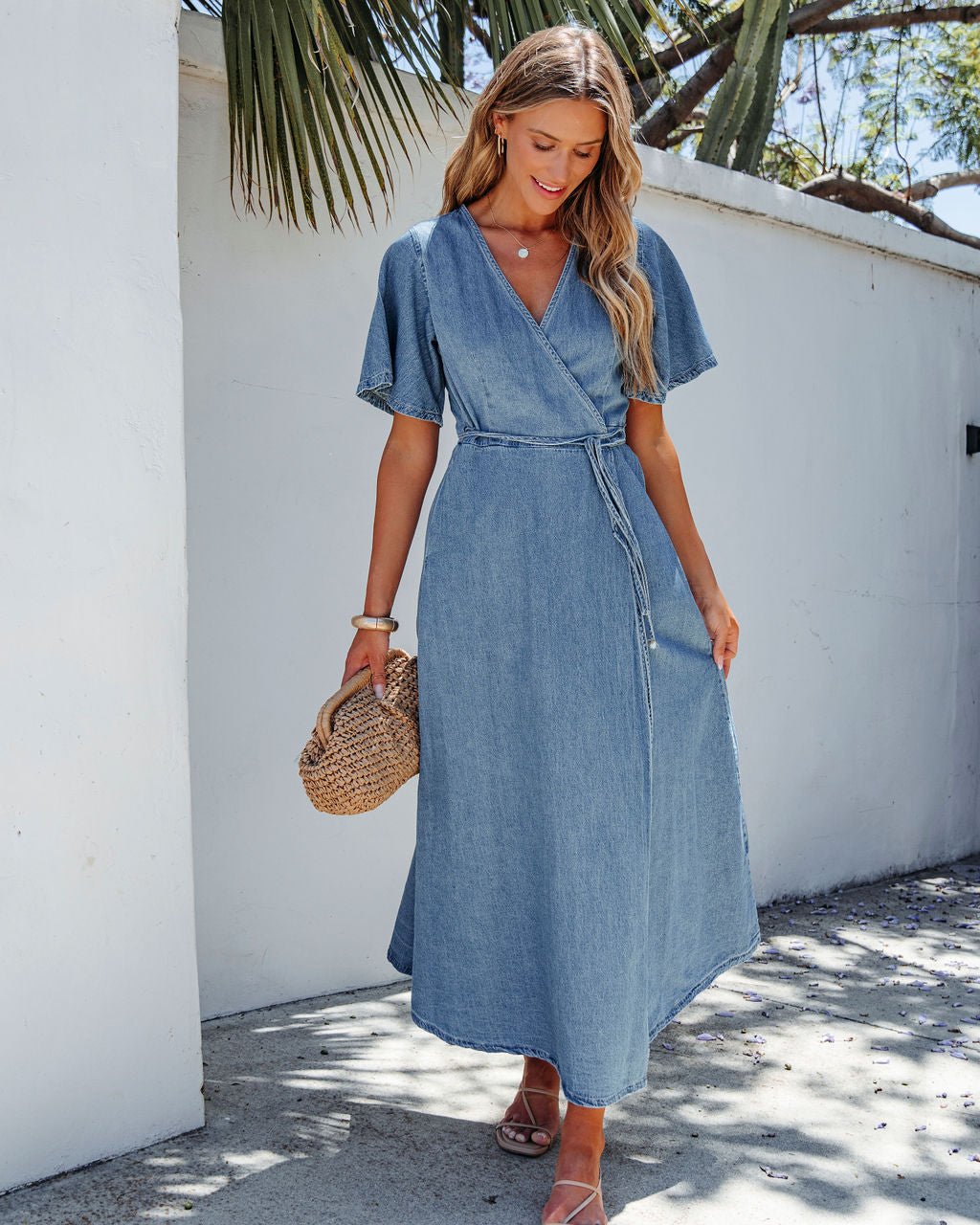 Denim Wrapped Front Maxi Dress - Magnolia Boutique