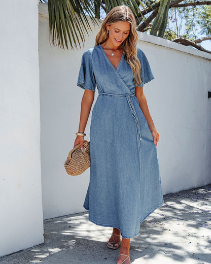 Denim Wrapped Front Maxi Dress - Magnolia Boutique