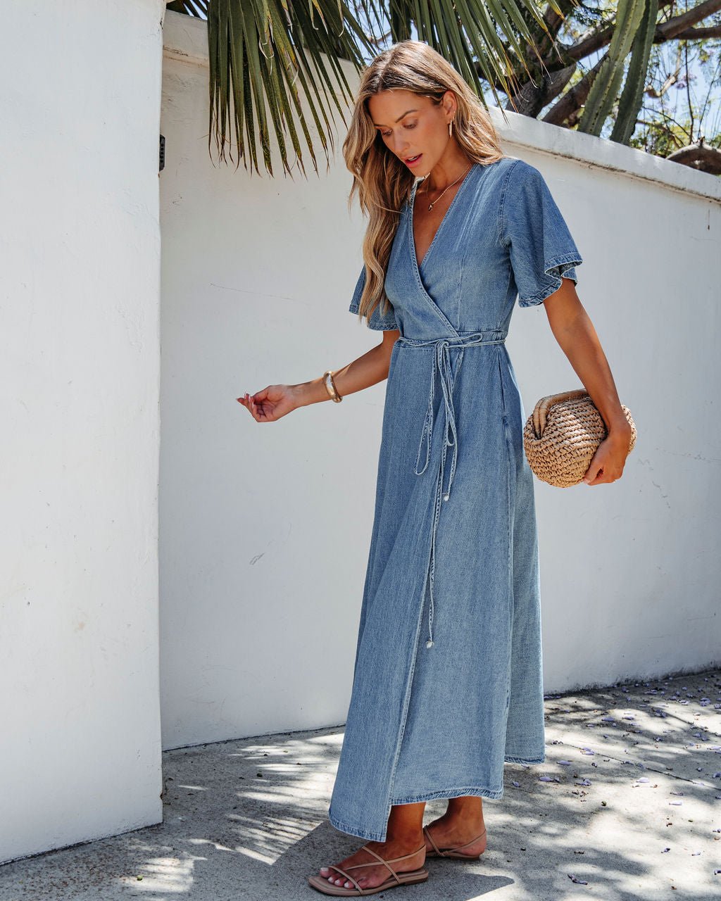 Denim Wrapped Front Maxi Dress - Magnolia Boutique