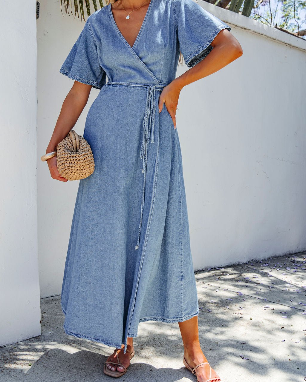 Denim Wrapped Front Maxi Dress - Magnolia Boutique