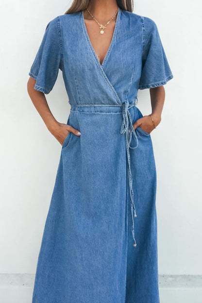 Denim Wrapped Front Maxi Dress - Magnolia Boutique