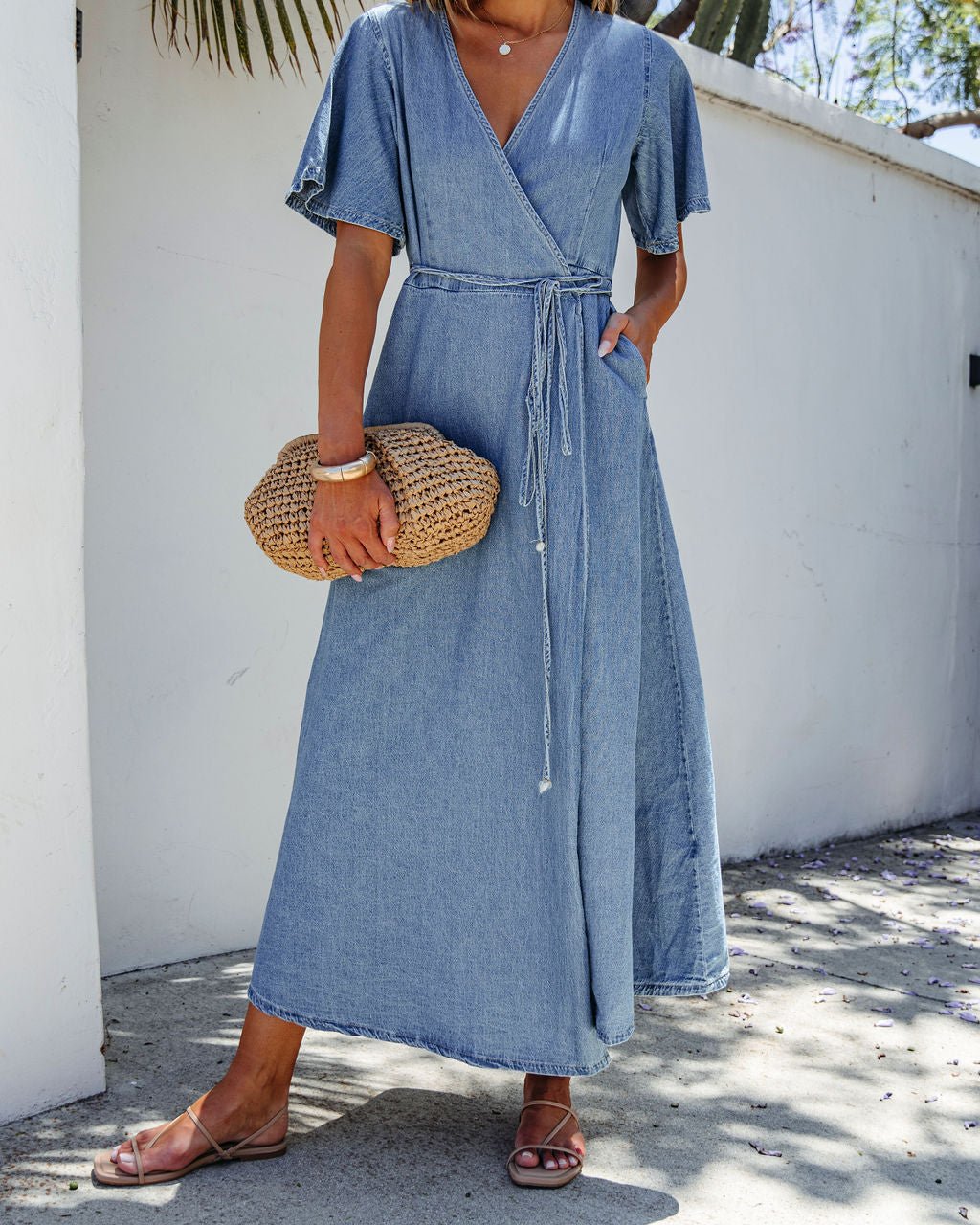 Denim Wrapped Front Maxi Dress - Magnolia Boutique