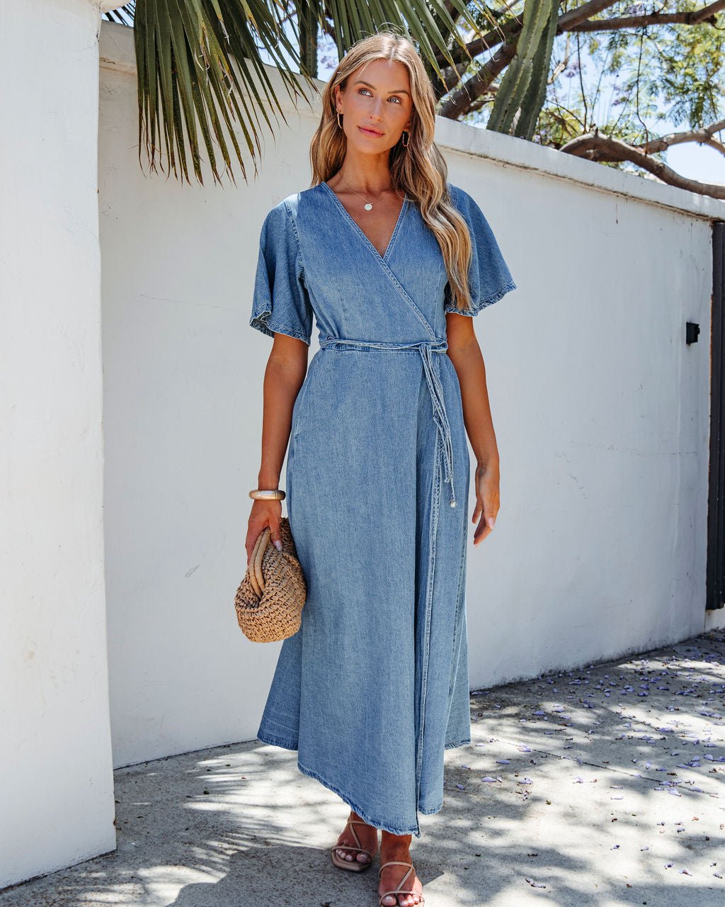 Denim Wrapped Front Maxi Dress - Magnolia Boutique