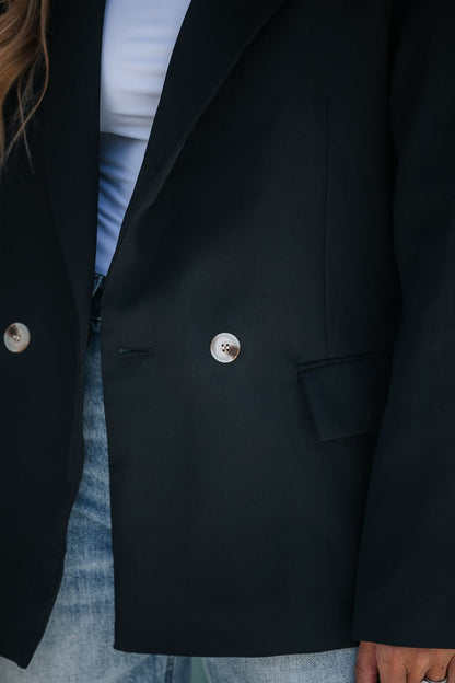 Detailed Button Sleeve Blazer - Black - FINAL SALE - Magnolia Boutique