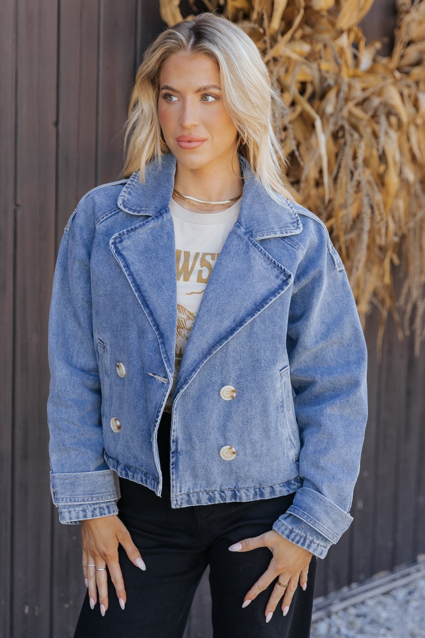 Double Breasted Denim Jacket - Magnolia Boutique