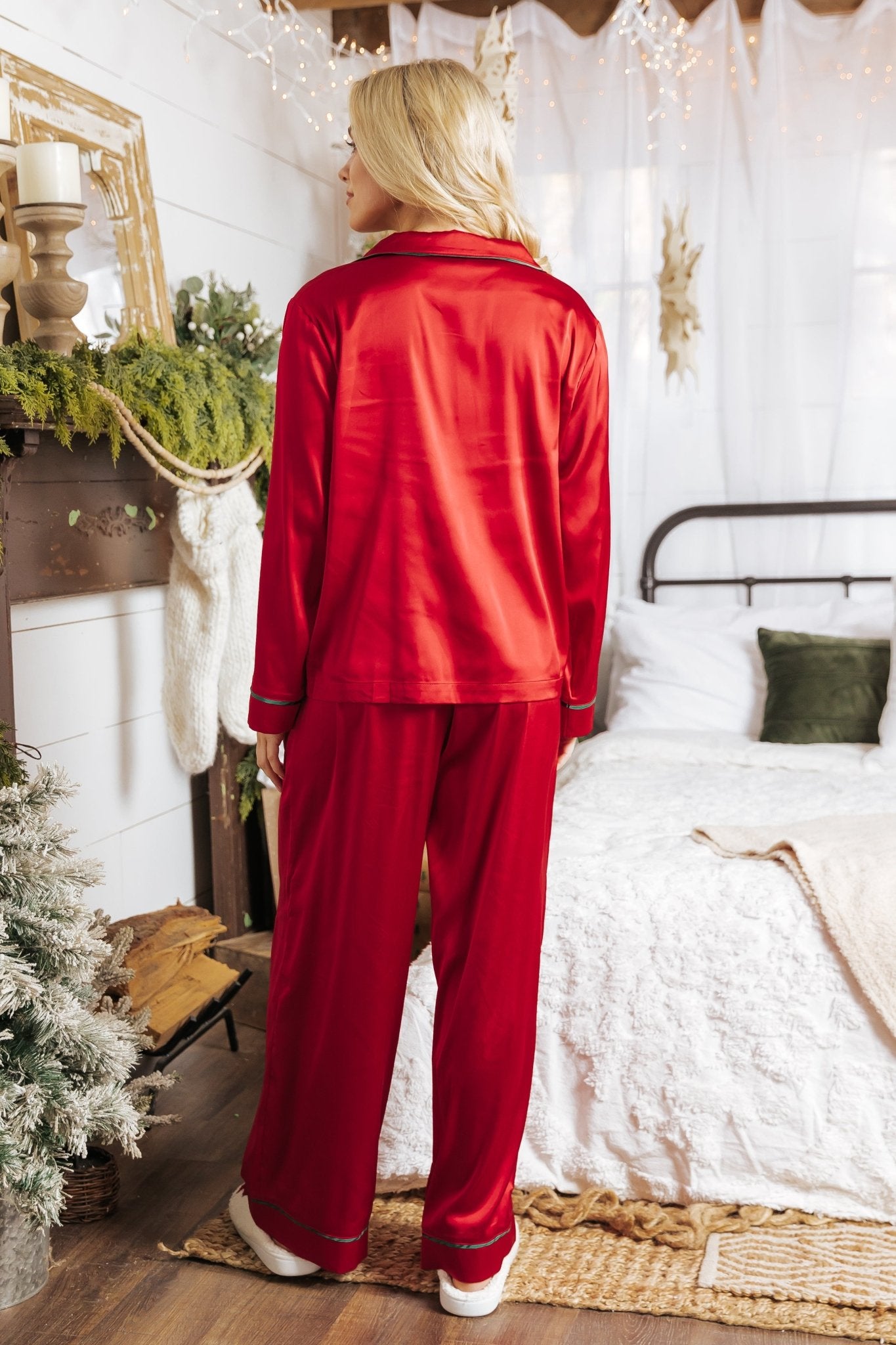 Dreamy Red and Green Satin Pajama Set - Magnolia Boutique