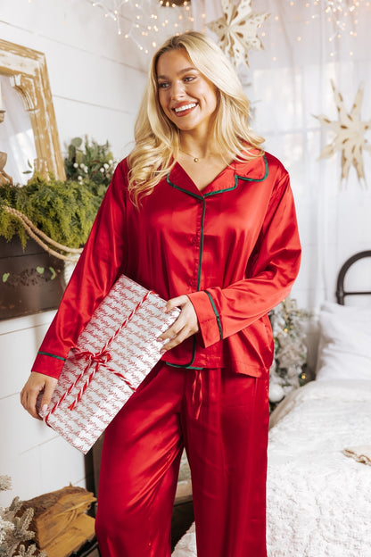 Dreamy Red and Green Satin Pajama Set - Magnolia Boutique