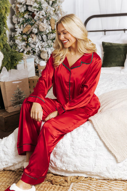 Dreamy Red and Green Satin Pajama Set - Magnolia Boutique