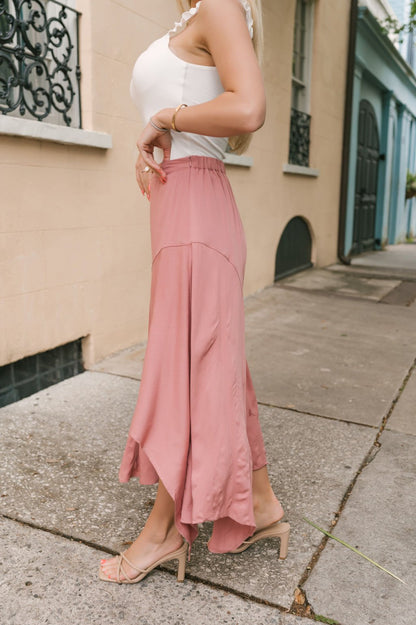 Dusty Rose Asymmetrical Midi Skirt - Magnolia Boutique