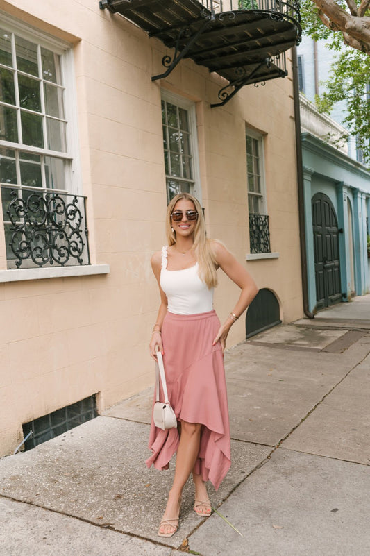 Dusty Rose Asymmetrical Midi Skirt - Magnolia Boutique