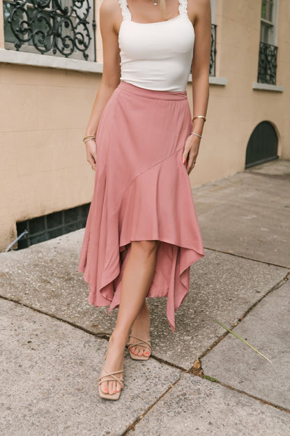 Dusty Rose Asymmetrical Midi Skirt - Magnolia Boutique