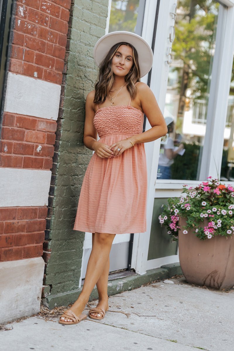 Dusty Salmon Smocked Babydoll Mini Dress - Magnolia Boutique