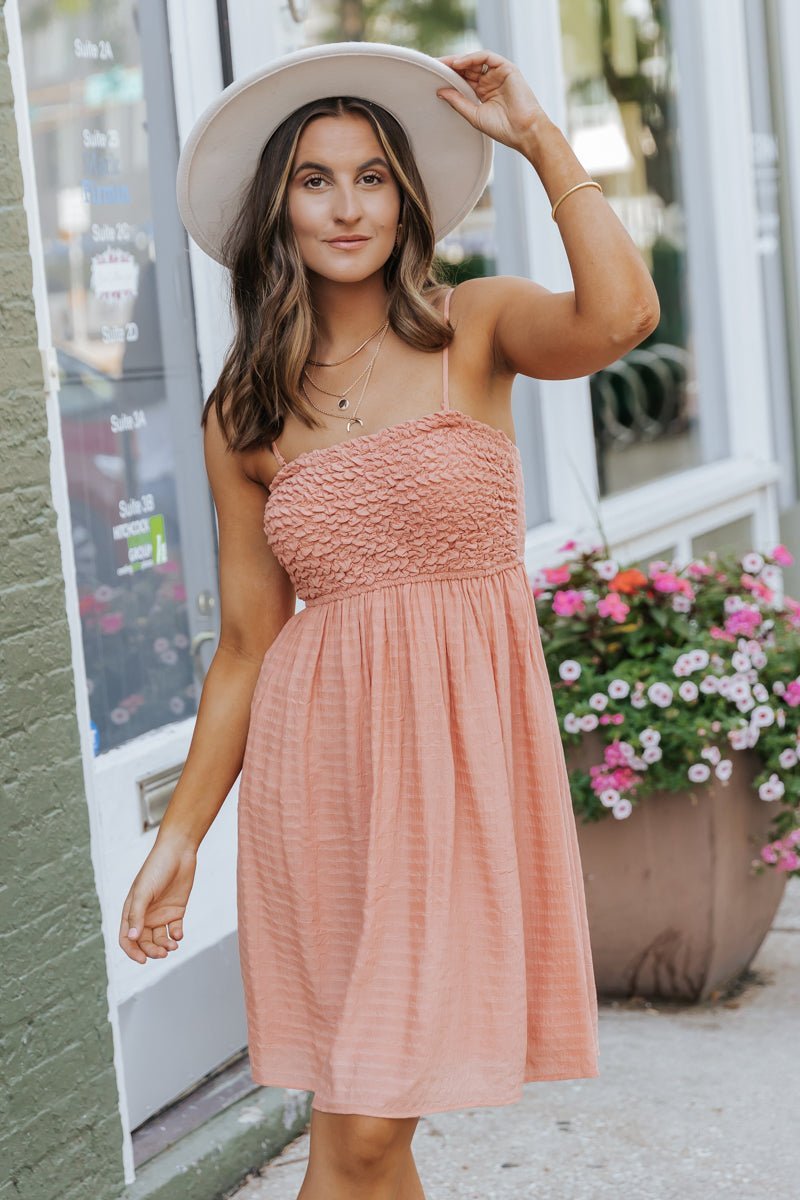 Dusty Salmon Smocked Babydoll Mini Dress - Magnolia Boutique