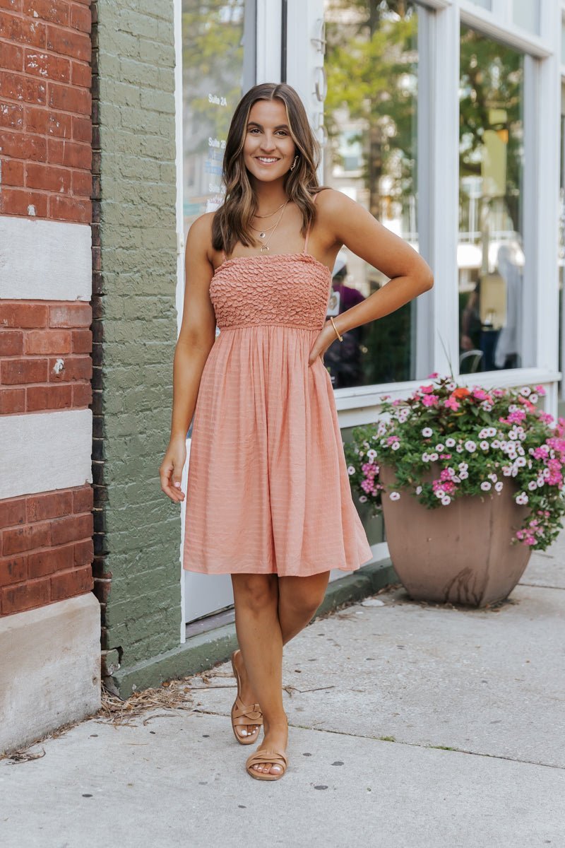 Dusty Salmon Smocked Babydoll Mini Dress - Magnolia Boutique