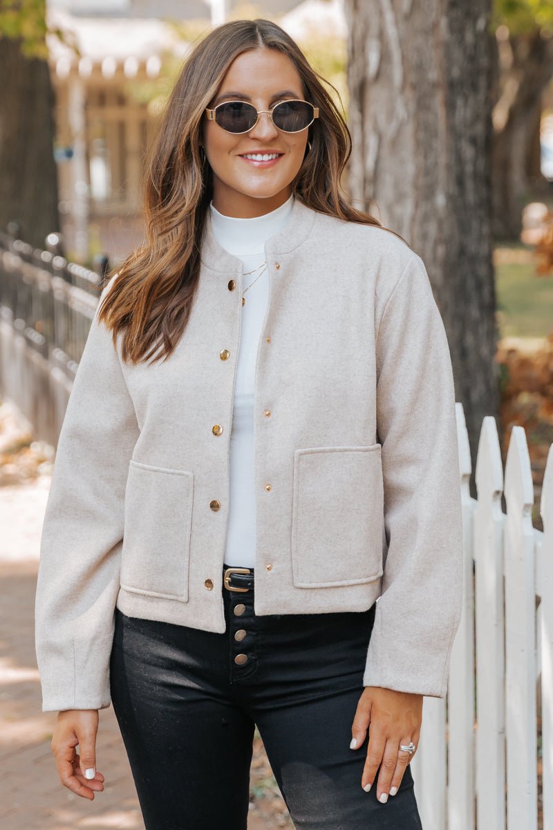 Effortless Beige Bomber Jacket - Magnolia Boutique