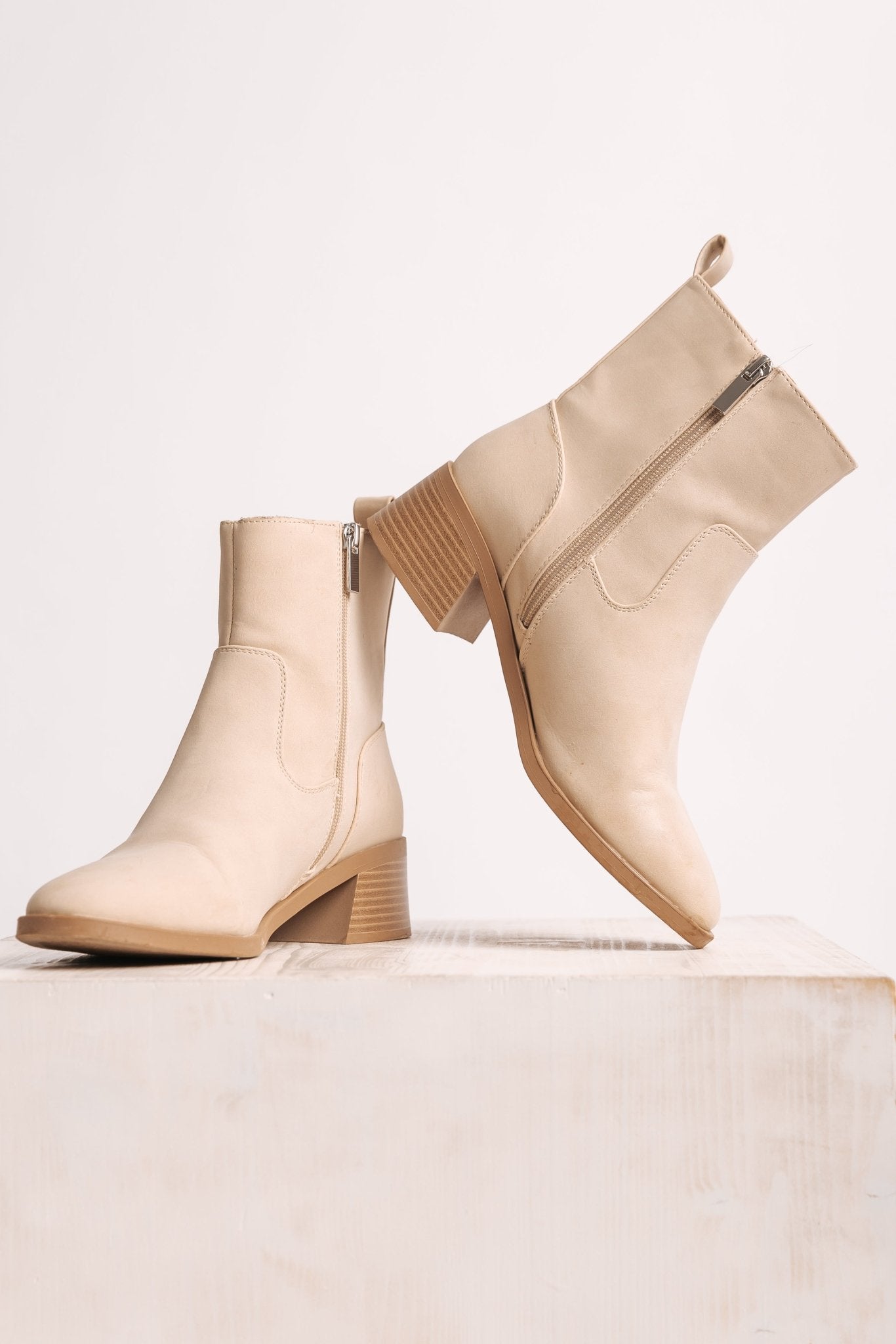 Elena Beige Heeled Booties - Magnolia Boutique