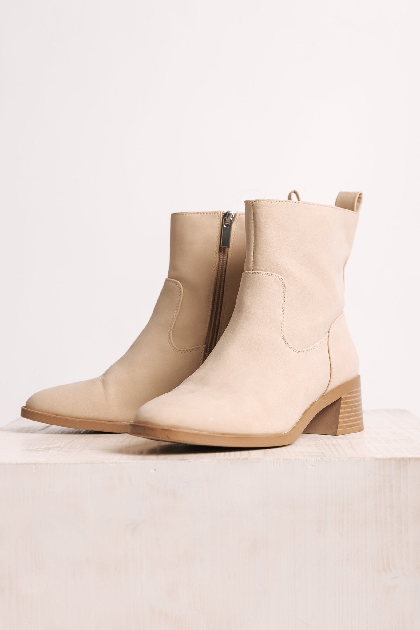 Elena Beige Heeled Booties