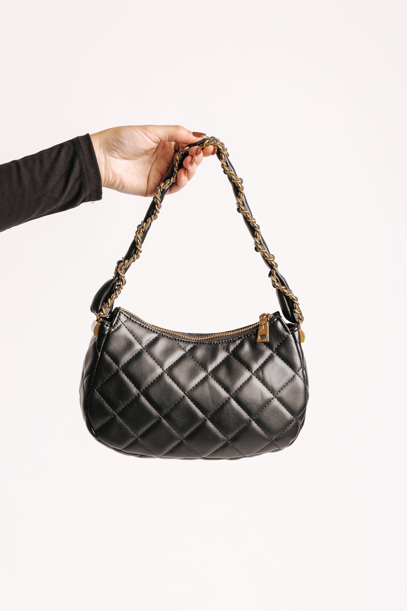 Ellie Black Faux Leather Quilted Shoulder Bag - Magnolia Boutique