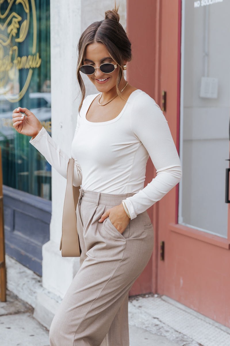 Essential Basic Square Neck Top - Beige - Magnolia Boutique