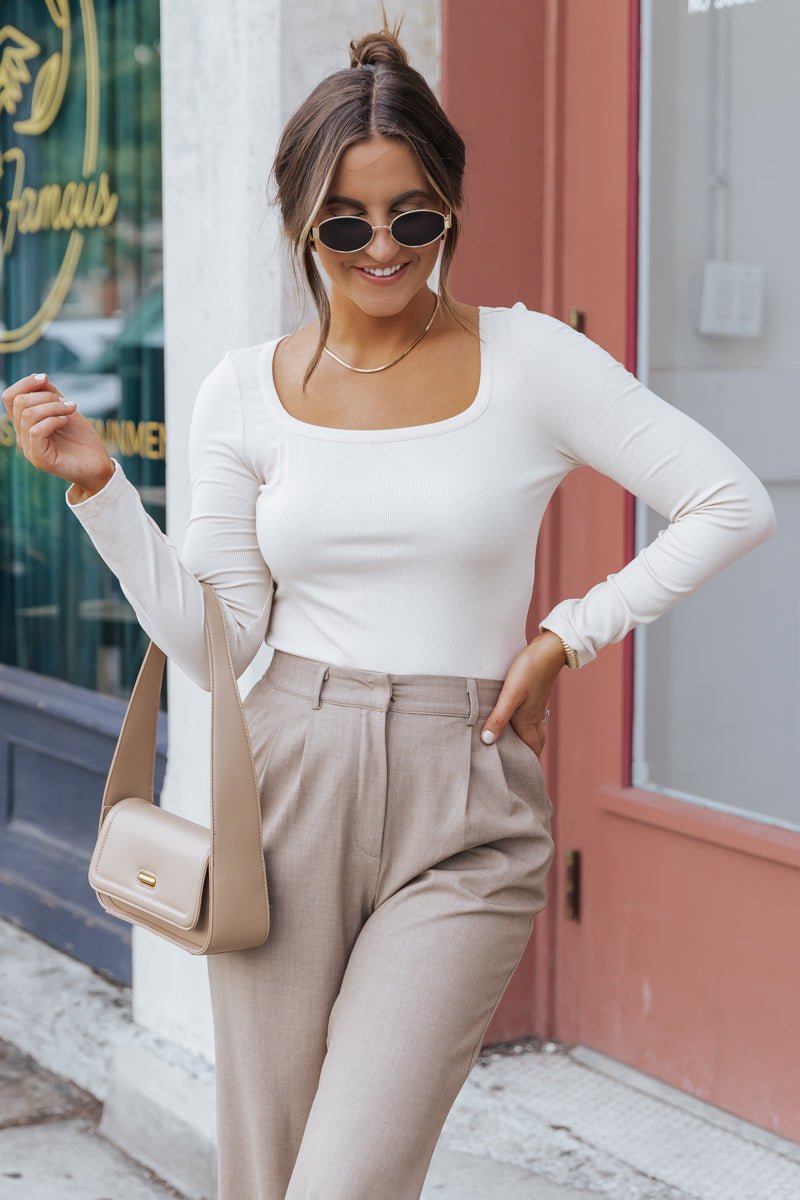 Essential Basic Square Neck Top - Beige - Magnolia Boutique