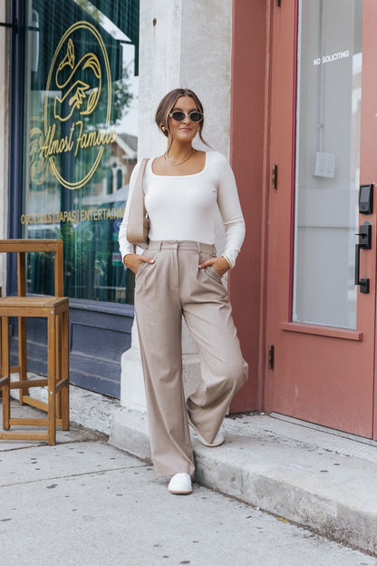 Essential Basic Square Neck Top - Beige - Magnolia Boutique