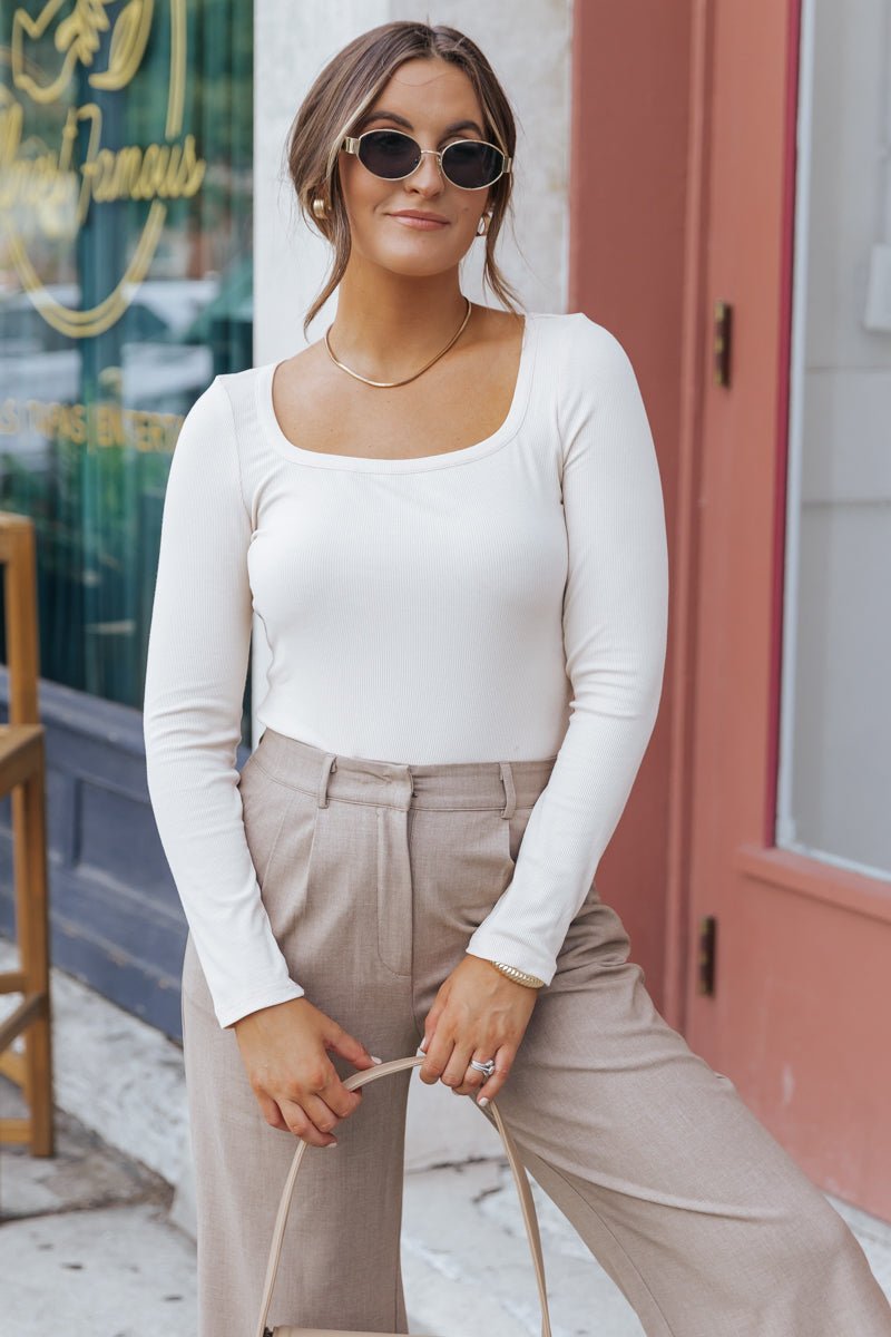 Essential Basic Square Neck Top - Beige - Magnolia Boutique